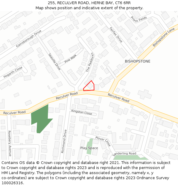 255, RECULVER ROAD, HERNE BAY, CT6 6RR: Location map and indicative extent of plot