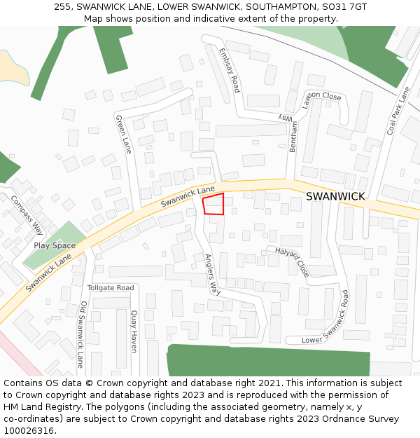 255, SWANWICK LANE, LOWER SWANWICK, SOUTHAMPTON, SO31 7GT: Location map and indicative extent of plot