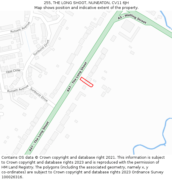 255, THE LONG SHOOT, NUNEATON, CV11 6JH: Location map and indicative extent of plot