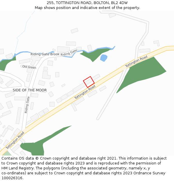 255, TOTTINGTON ROAD, BOLTON, BL2 4DW: Location map and indicative extent of plot