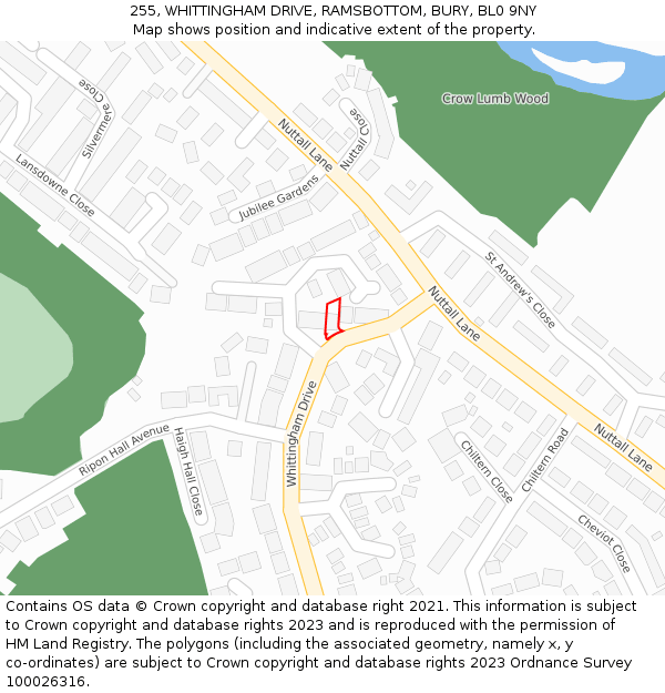 255, WHITTINGHAM DRIVE, RAMSBOTTOM, BURY, BL0 9NY: Location map and indicative extent of plot