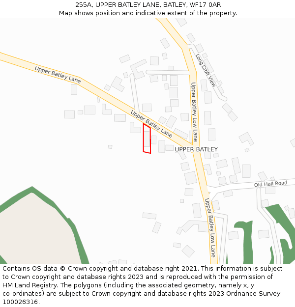 255A, UPPER BATLEY LANE, BATLEY, WF17 0AR: Location map and indicative extent of plot