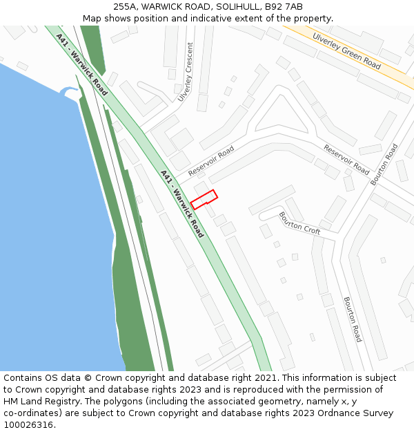 255A, WARWICK ROAD, SOLIHULL, B92 7AB: Location map and indicative extent of plot