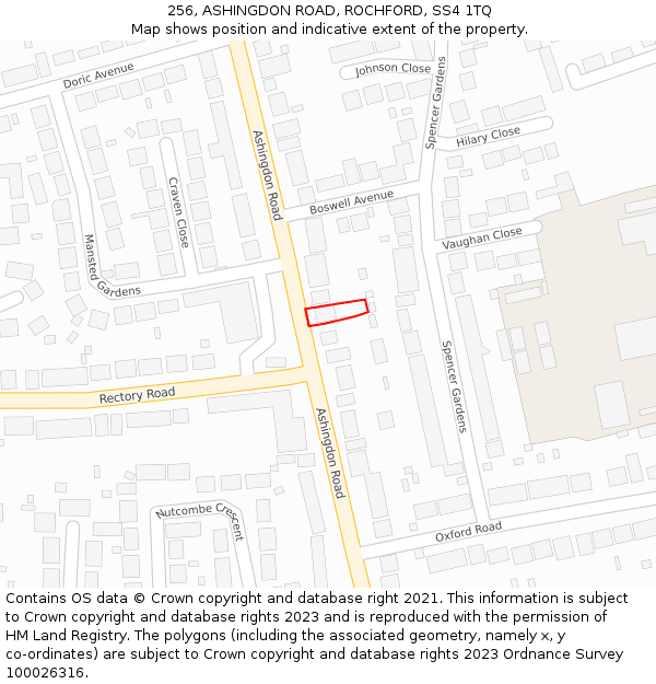 256, ASHINGDON ROAD, ROCHFORD, SS4 1TQ: Location map and indicative extent of plot