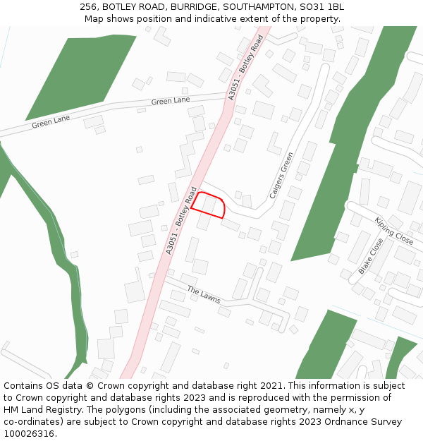 256, BOTLEY ROAD, BURRIDGE, SOUTHAMPTON, SO31 1BL: Location map and indicative extent of plot