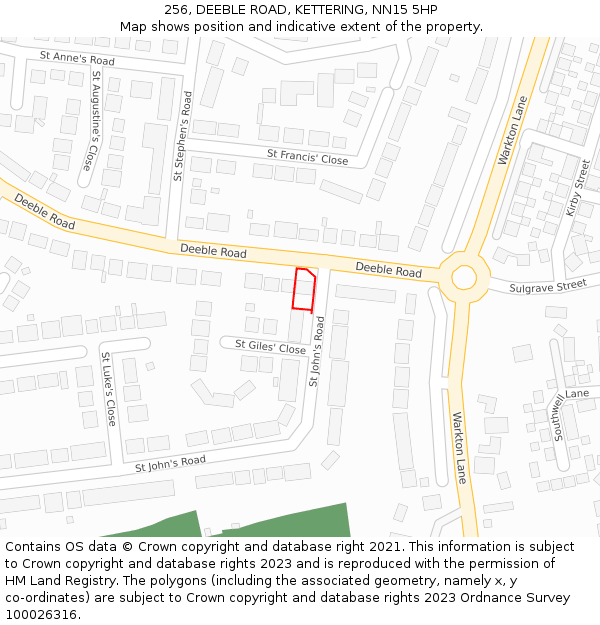 256, DEEBLE ROAD, KETTERING, NN15 5HP: Location map and indicative extent of plot