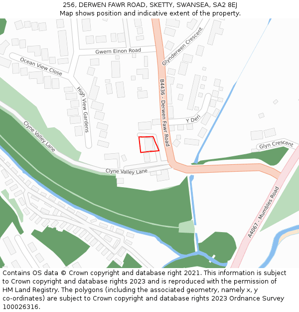 256, DERWEN FAWR ROAD, SKETTY, SWANSEA, SA2 8EJ: Location map and indicative extent of plot