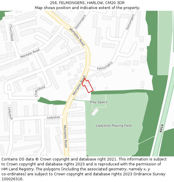 256, FELMONGERS, HARLOW, CM20 3DR: Location map and indicative extent of plot