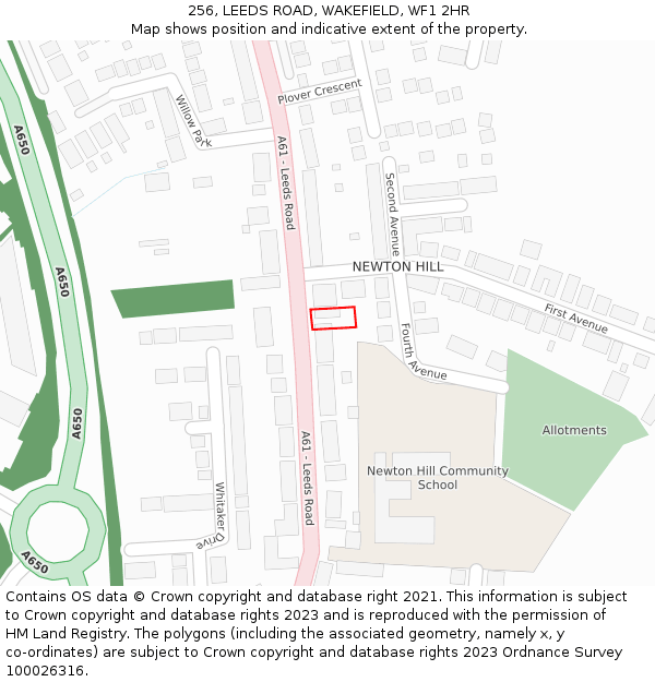 256, LEEDS ROAD, WAKEFIELD, WF1 2HR: Location map and indicative extent of plot