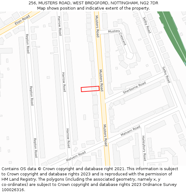 256, MUSTERS ROAD, WEST BRIDGFORD, NOTTINGHAM, NG2 7DR: Location map and indicative extent of plot