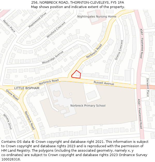 256, NORBRECK ROAD, THORNTON-CLEVELEYS, FY5 1PA: Location map and indicative extent of plot