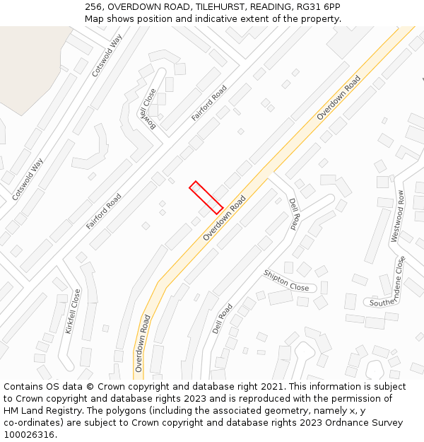 256, OVERDOWN ROAD, TILEHURST, READING, RG31 6PP: Location map and indicative extent of plot