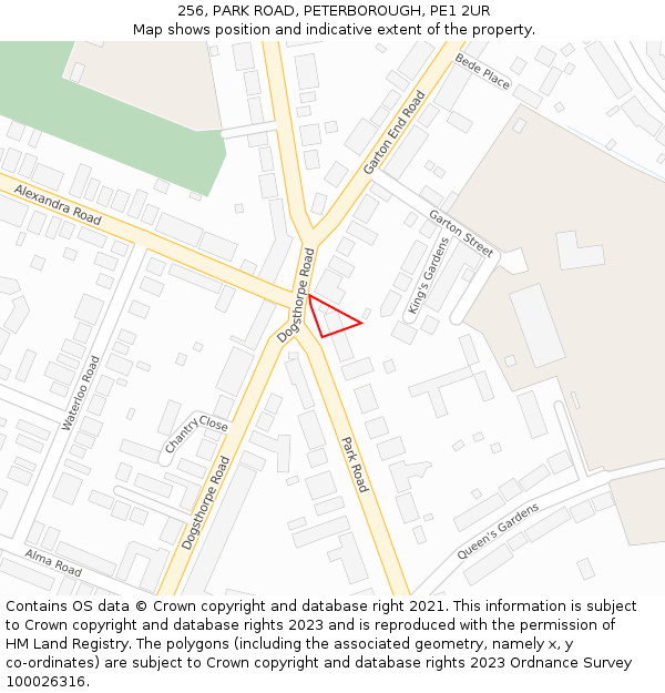 256, PARK ROAD, PETERBOROUGH, PE1 2UR: Location map and indicative extent of plot