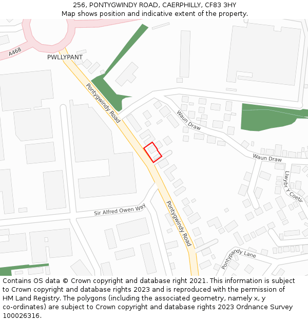 256, PONTYGWINDY ROAD, CAERPHILLY, CF83 3HY: Location map and indicative extent of plot