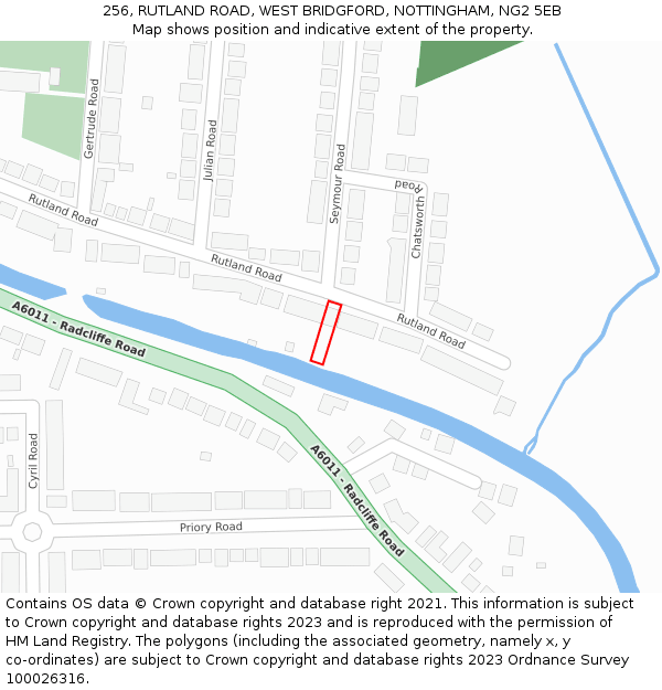 256, RUTLAND ROAD, WEST BRIDGFORD, NOTTINGHAM, NG2 5EB: Location map and indicative extent of plot