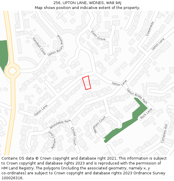 256, UPTON LANE, WIDNES, WA8 9AJ: Location map and indicative extent of plot