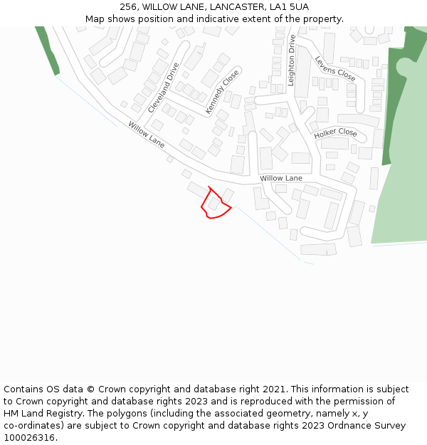 256, WILLOW LANE, LANCASTER, LA1 5UA: Location map and indicative extent of plot