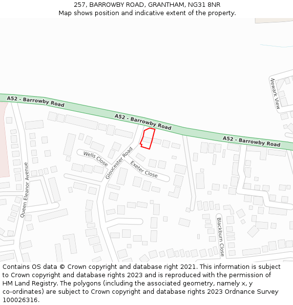 257, BARROWBY ROAD, GRANTHAM, NG31 8NR: Location map and indicative extent of plot