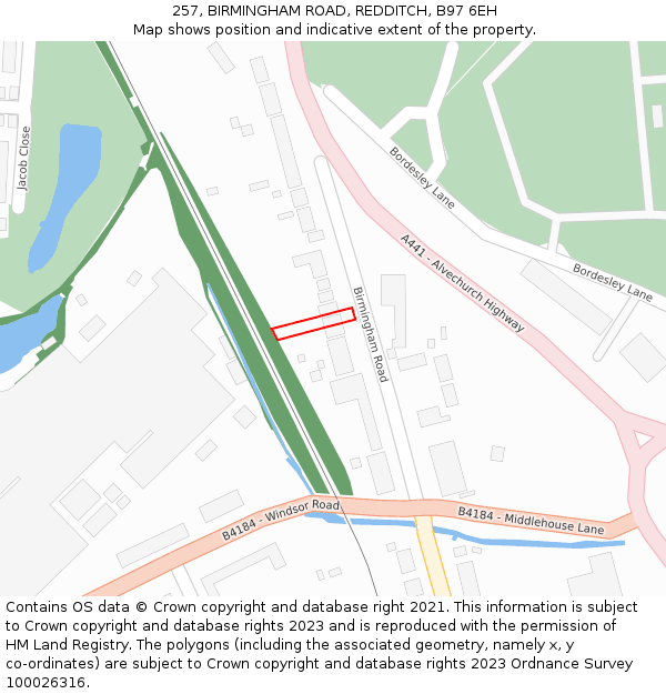 257, BIRMINGHAM ROAD, REDDITCH, B97 6EH: Location map and indicative extent of plot