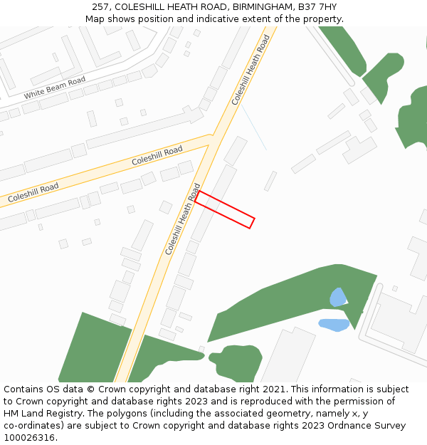 257, COLESHILL HEATH ROAD, BIRMINGHAM, B37 7HY: Location map and indicative extent of plot