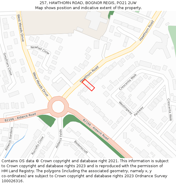 257, HAWTHORN ROAD, BOGNOR REGIS, PO21 2UW: Location map and indicative extent of plot