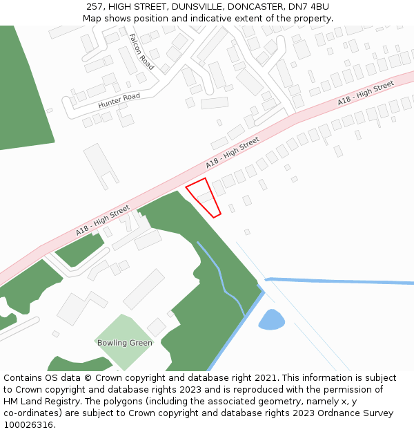 257, HIGH STREET, DUNSVILLE, DONCASTER, DN7 4BU: Location map and indicative extent of plot