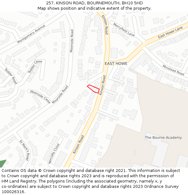 257, KINSON ROAD, BOURNEMOUTH, BH10 5HD: Location map and indicative extent of plot