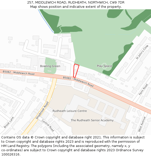 257, MIDDLEWICH ROAD, RUDHEATH, NORTHWICH, CW9 7DR: Location map and indicative extent of plot