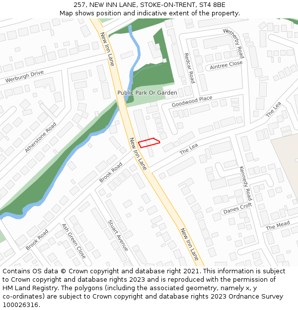 257, NEW INN LANE, STOKE-ON-TRENT, ST4 8BE: Location map and indicative extent of plot