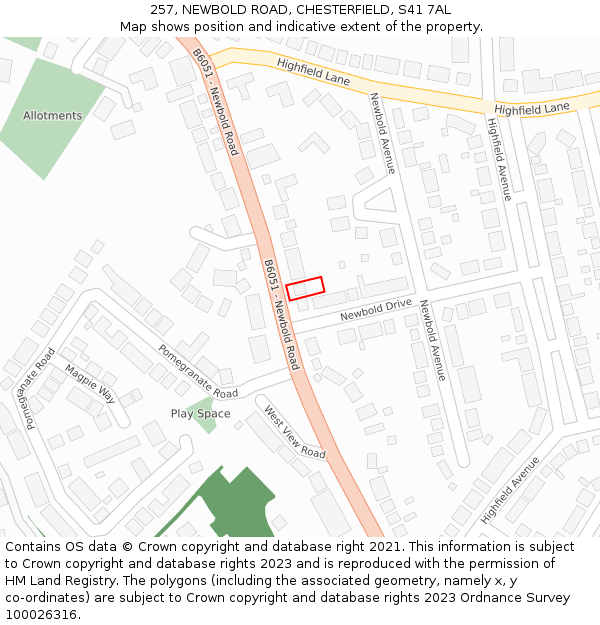 257, NEWBOLD ROAD, CHESTERFIELD, S41 7AL: Location map and indicative extent of plot