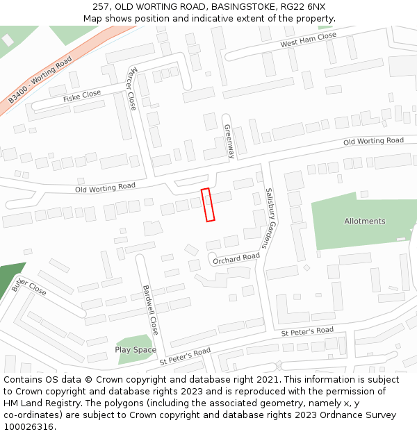 257, OLD WORTING ROAD, BASINGSTOKE, RG22 6NX: Location map and indicative extent of plot