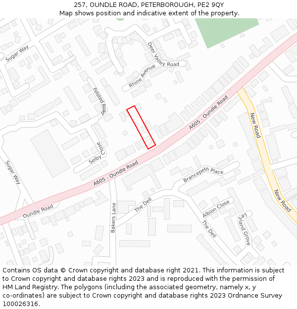 257, OUNDLE ROAD, PETERBOROUGH, PE2 9QY: Location map and indicative extent of plot