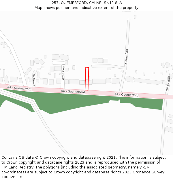 257, QUEMERFORD, CALNE, SN11 8LA: Location map and indicative extent of plot