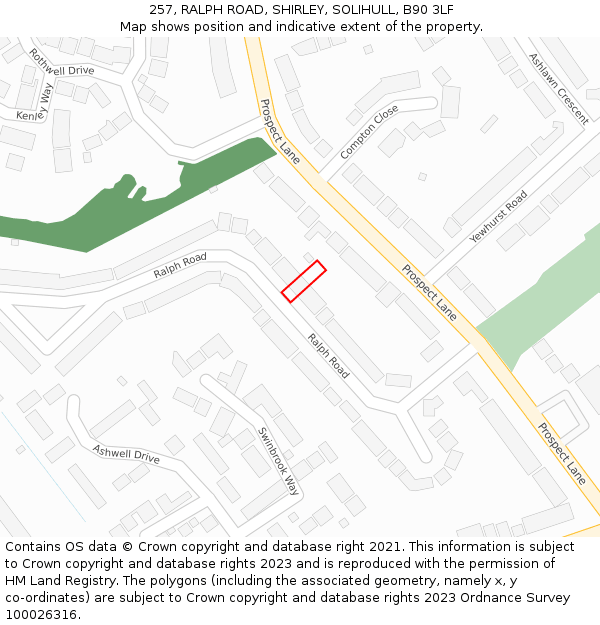 257, RALPH ROAD, SHIRLEY, SOLIHULL, B90 3LF: Location map and indicative extent of plot