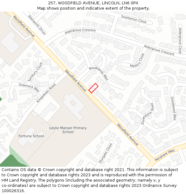 257, WOODFIELD AVENUE, LINCOLN, LN6 0PX: Location map and indicative extent of plot