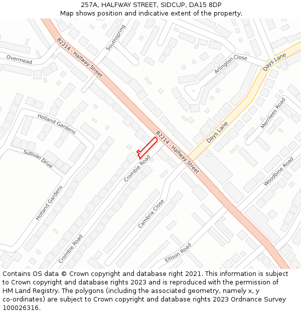 257A, HALFWAY STREET, SIDCUP, DA15 8DP: Location map and indicative extent of plot