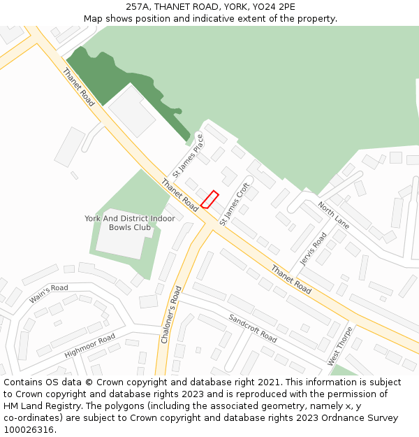 257A, THANET ROAD, YORK, YO24 2PE: Location map and indicative extent of plot