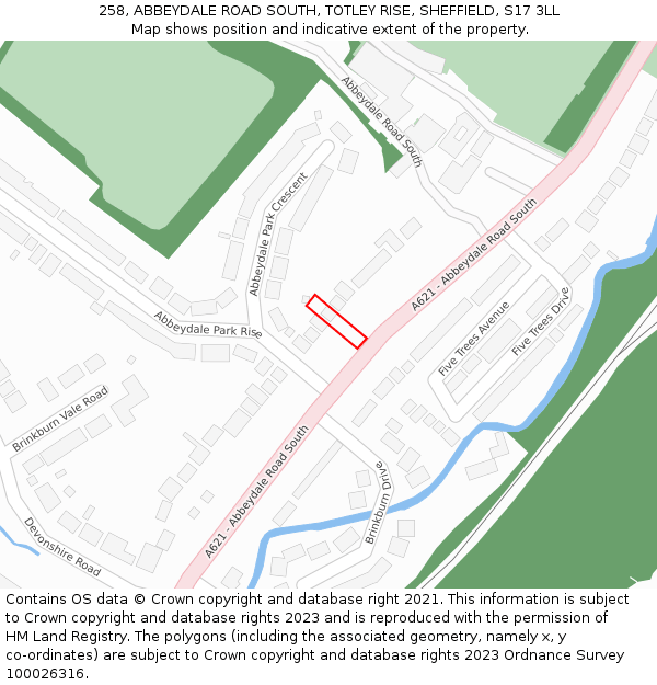 258, ABBEYDALE ROAD SOUTH, TOTLEY RISE, SHEFFIELD, S17 3LL: Location map and indicative extent of plot