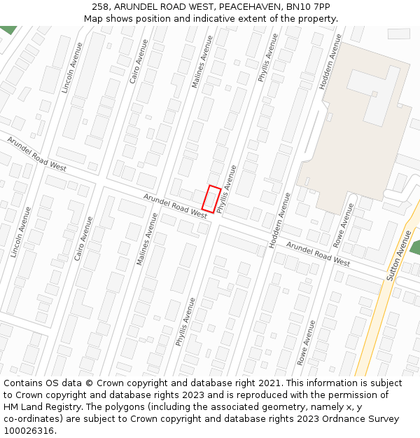 258, ARUNDEL ROAD WEST, PEACEHAVEN, BN10 7PP: Location map and indicative extent of plot