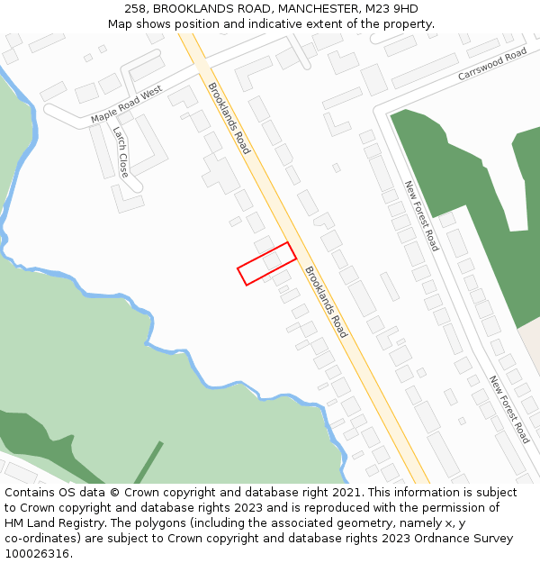 258, BROOKLANDS ROAD, MANCHESTER, M23 9HD: Location map and indicative extent of plot