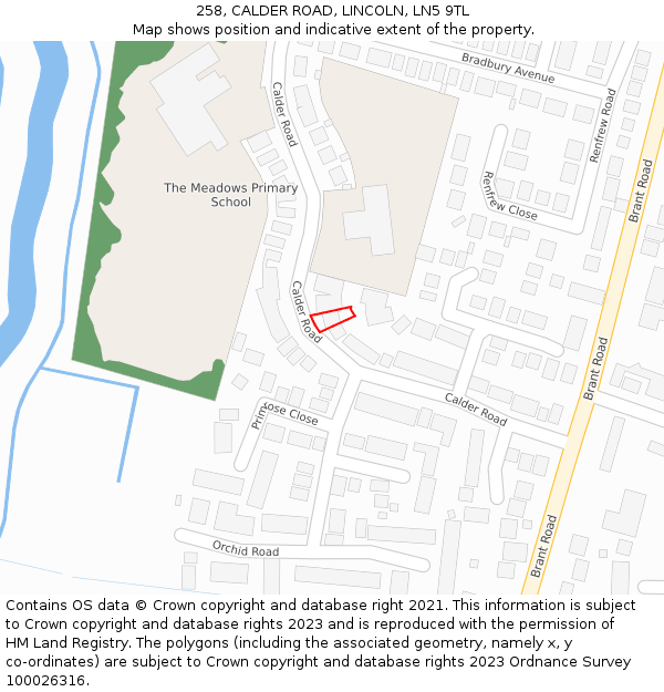 258, CALDER ROAD, LINCOLN, LN5 9TL: Location map and indicative extent of plot