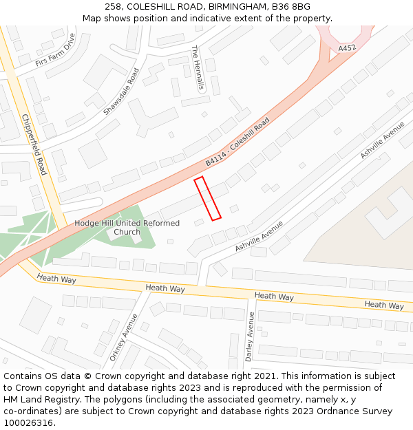 258, COLESHILL ROAD, BIRMINGHAM, B36 8BG: Location map and indicative extent of plot