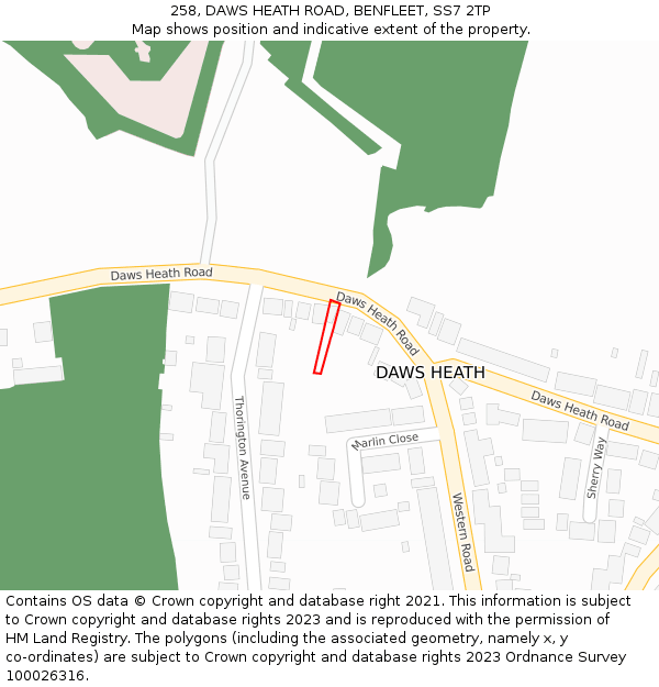 258, DAWS HEATH ROAD, BENFLEET, SS7 2TP: Location map and indicative extent of plot