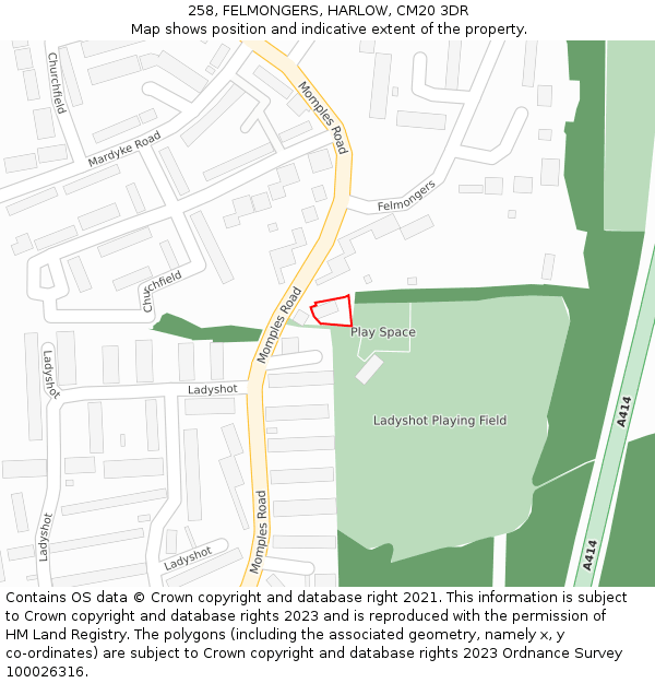 258, FELMONGERS, HARLOW, CM20 3DR: Location map and indicative extent of plot