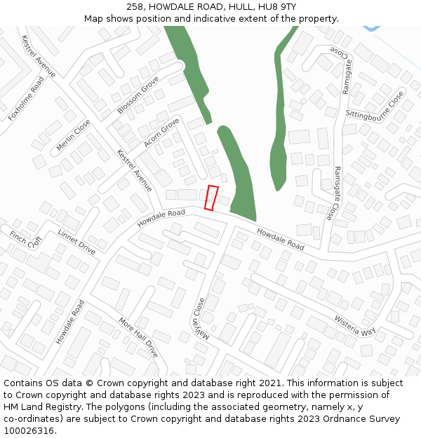 258, HOWDALE ROAD, HULL, HU8 9TY: Location map and indicative extent of plot