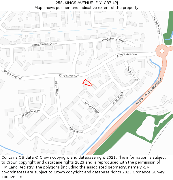 258, KINGS AVENUE, ELY, CB7 4PJ: Location map and indicative extent of plot