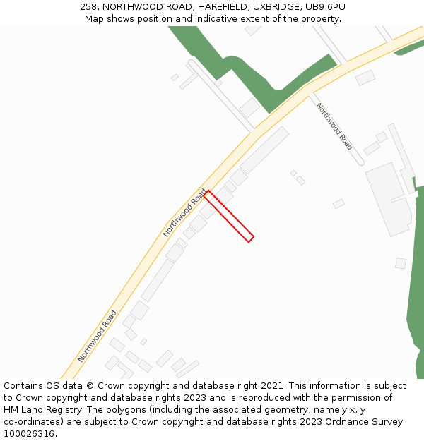 258, NORTHWOOD ROAD, HAREFIELD, UXBRIDGE, UB9 6PU: Location map and indicative extent of plot