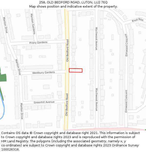 258, OLD BEDFORD ROAD, LUTON, LU2 7EQ: Location map and indicative extent of plot