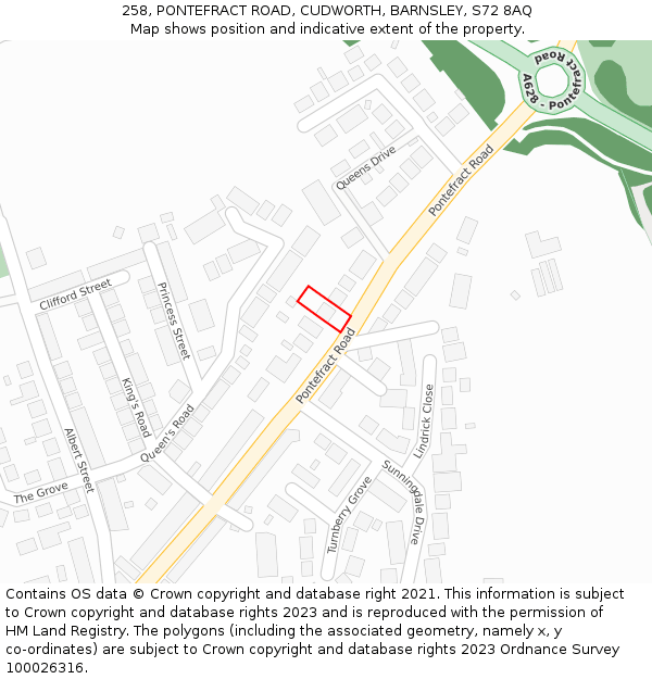 258, PONTEFRACT ROAD, CUDWORTH, BARNSLEY, S72 8AQ: Location map and indicative extent of plot