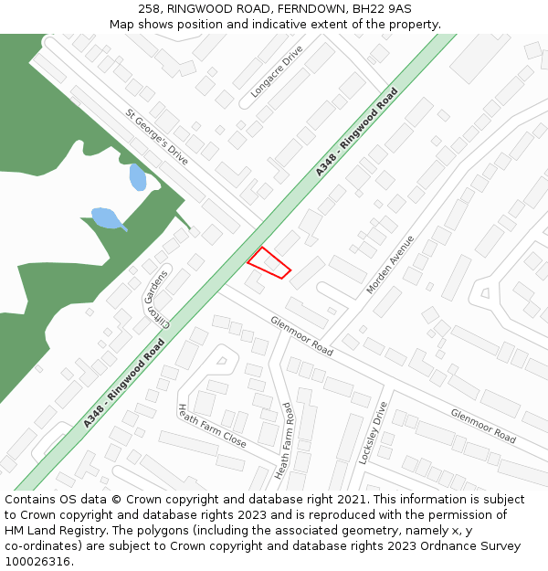 258, RINGWOOD ROAD, FERNDOWN, BH22 9AS: Location map and indicative extent of plot